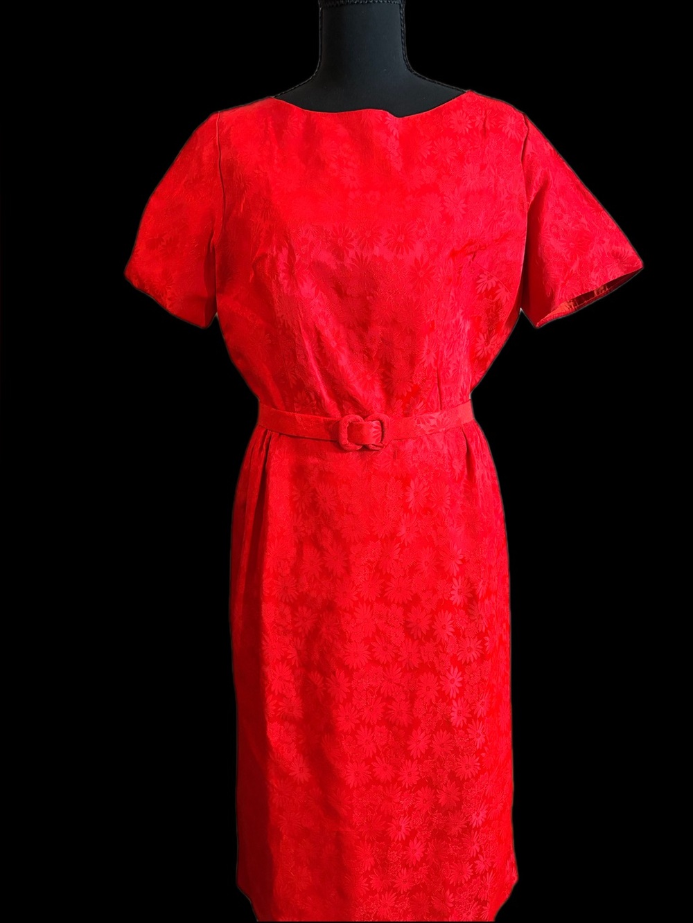 Vintage 60s Red Floral Brocade Dress ❤️